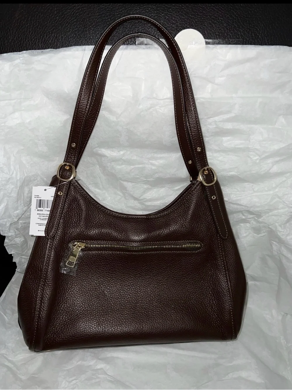 Coach Erin Pebbled Leather Shoulder Bag in Dark Brown